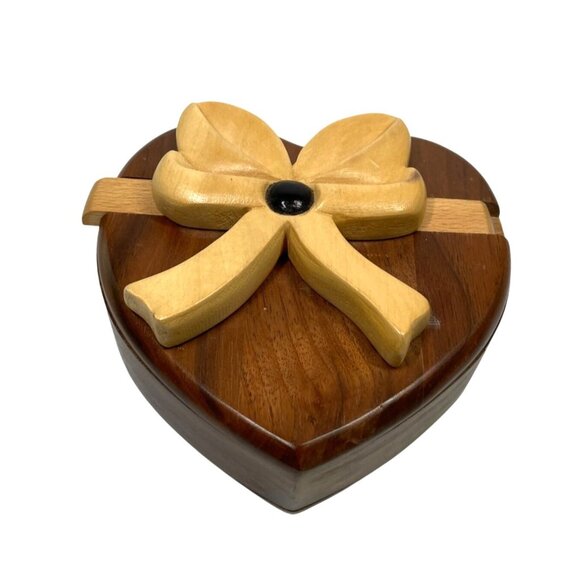 Handcrafted Wooden Heart Shaped Puzzle Ring Box Flower Jewelry & Keepsakes - Picture 10 of 10